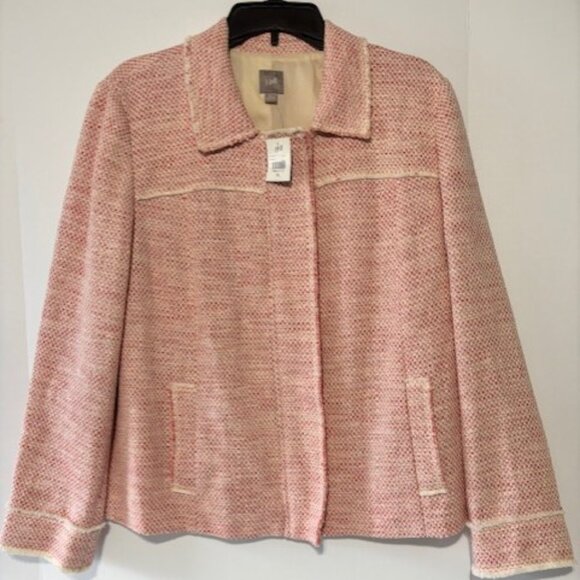 J Jill Jacket XL Red Wash Cream Tweed Covered Zip Sleeve Classic Soft Elegance - Picture 1 of 7
